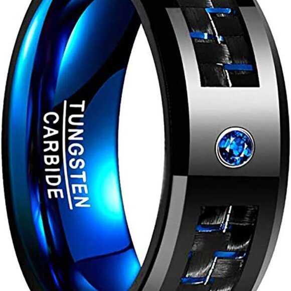 Other - Men's Tungsten Carbide Ring 8mm Black Blue Wedding Band Comfort Fit